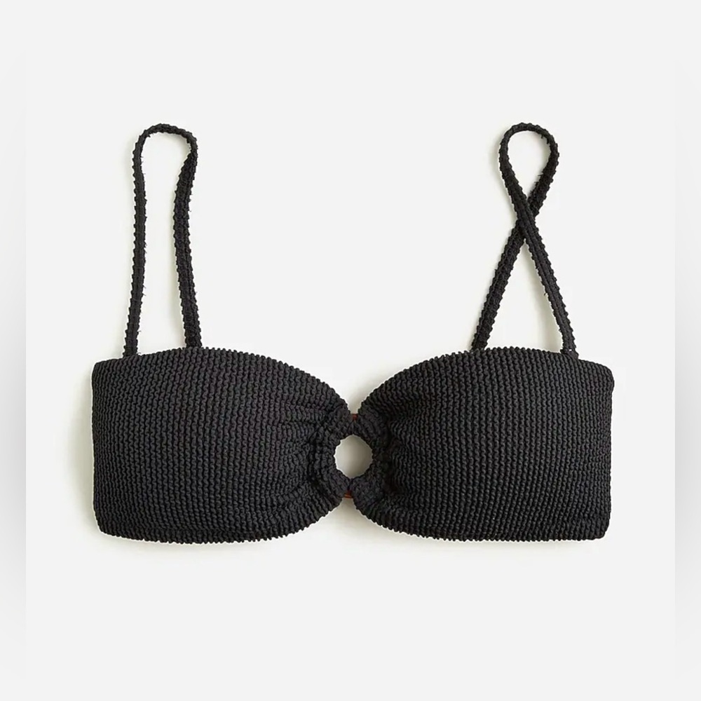 J. Crew Heritage Textured O-ring Bandeau Bikini Top&Bottom BP264 Sz 2X Black NWT